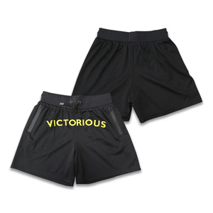 Short de basket-ball noir personnalisé avec logo brodé respirant maille tricotée taille élastique anti-rides caractéristique fermeture à glissière - Product Image 6