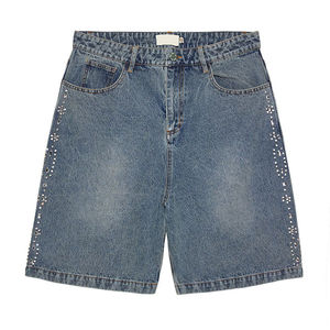 Pantalones cortos vaqueros brillantes de cintura alta de verano personalizados para mujer, pantalones cortos informales de cintura media con diamantes de imitación, pantalones de moda OEM ODM teñidos lisos - Product Image 4