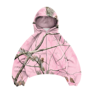 Latest Trendy high quality <b>Pink</b> Camouflage Custom Print Zip Up <b>Hoodie</b> Women Oversized Streetwear Jacket - Product Image 1