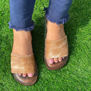 Sandalias de piel auténtica hechas a mano auténticas para mujer, sandalias de piel de vaca con estilo occidental, chanclas informales para exteriores, calzado plano, sandalias con punta abierta - Product Image 4