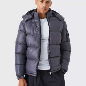 New Customizable Slate <b>Green</b> Hooded High Collar <b>Waterproof</b> Breathable Windproof Quilted Puffer <b>Jacket</b> Front Zip Pockets <b>Men's</b> - Product Image 1