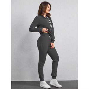 Ensemble de survêtement d'hiver léger à capuche imprimé pour femmes, pour la maison ou la salle de sport - Product Image 2