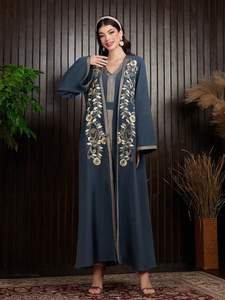 Turkish Evening <b>Dress</b> Hijab Muslims 100% Cotton Machine Embroidery Elegant <b>Loose</b> Short Sleeve Maxi Length Casual Style Natural - Product Image 2