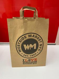 ถุงกระดาษสำหรับร้านขายของชำกระดาษคราฟท์สีน้ำตาลพิมพ์โลโก้แบบกำหนดเองพร้อมที่จับแบนสำหรับบรรจุอาหาร - Product Image 5