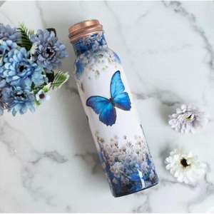 Elegant Butterfly Copper <b>Water</b> <b>Bottle</b> Enamel Finished Realistic Copper Premium Quality Picnic Travels <b>Water</b> <b>Bottle</b> For Humans - Product Image 1