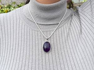 Joyería al por Mayor, Elegantes Colgantes de Amatista Ovalados Clásicos Plateados, Amatista Púrpura Unisex - Product Image 3