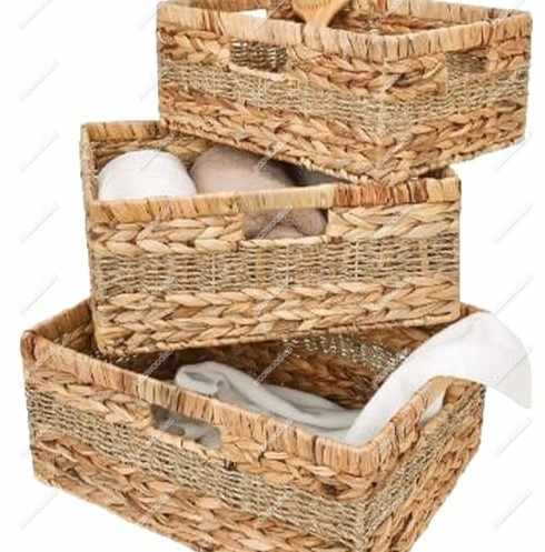 Wholesale Water Hyacinth Napkin Holder Handmade Kitchen Storage Organizer Basket With Handle for Countertops Dining Tables