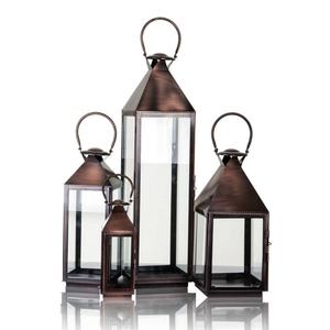 Faroles Portavelas de Metal de Alta Calidad en Estilo Antiguo de Cobre con Vidrio Transparente Templado para Decoración de Exteriores - Product Image 1