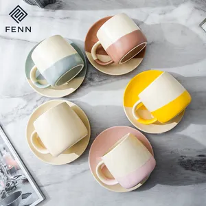 Zweifarbiges Design nordische Tasse und Untertasse Hausbüro verwendet Keramik gesprenkelte Kaffeetasse mit Untertasse