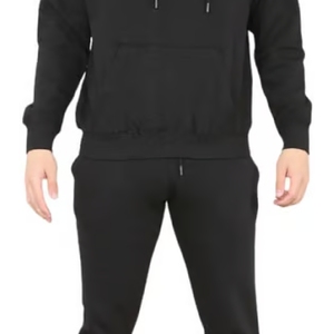 Men's Custom Jogger Sweatpants Sets 100% Cotton Hooded Tracksuit Sweatsuit with Flare Pants Solid <b>Pattern</b> for Winter - Product Image 2