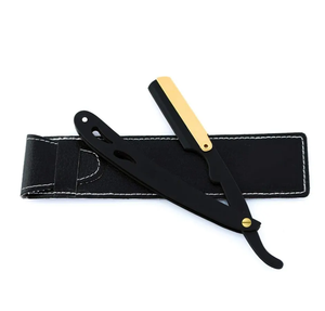 Maquinilla de afeitar de acero inoxidable alemana negra Borde recto Belleza Maquinillas de afeitar de peluquero Seguridad de madera Axilas Incluye bolsa de cuero para el cabello - Product Image 5