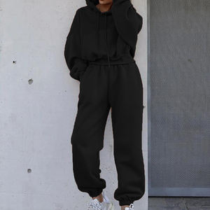 Conjunto de pantalones de chándal y Sudadera con capucha para mujer al aire libre sólido mujer Fitness GYM Wear cuello redondo sudaderas con capucha personalizadas - Product Image 6