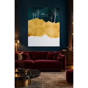 Impression sur toile Fida, ciel vert foncé avec colline dorée et arbres blancs - Product Image 3