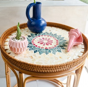 Mosaico de perlas de forma redonda, mesa de té y centro de ratán, muebles de exterior, mesa de mimbre, precio barato - Product Image 6