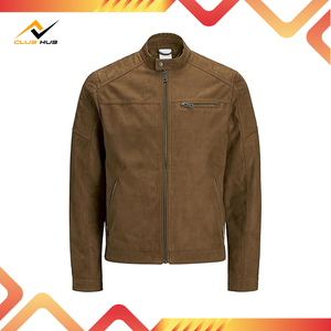 2025 automne hiver Cognac nouvelle mode hommes motif personnalisé col montant motard veste plaine teint toile-meilleure Option de gros - Product Image 5