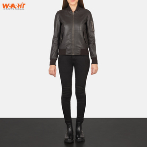 Chaqueta Bomber de invierno con cremallera ajustada de cuero genuino de cordero auténtico para mujer, cuello levantado con bolsillos, ropa de calle teñida lisa, prendas de vestir - Product Image 6