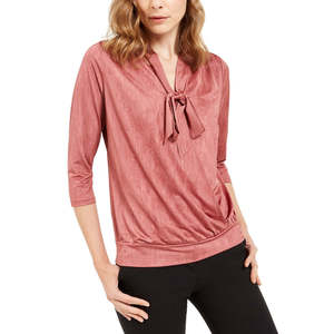 Top Casual da Donna Alfani con Scollo Annodabile, Rosa XL, in Seta, Poliestere e Chiffon Lavorato a Maglia, Motivo a Righe o Tinta Unita, per l'Autunno - Product Image 1