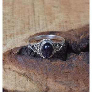 Anneaux de mariage de luxe en pierre de soleil bleue 925 en argent sterling fait à la main en argent fin ensemble de bijoux indiens - Product Image 1