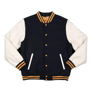 Veste d'hiver personnalisée pour homme, style bomber universitaire, respirante, coupe-vent, écologique, manches en cuir et polyester, coupe oversize sur le devant - Product Image 1