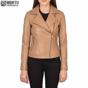 Veste de motard en cuir véritable classique pour femme, neuve, respirante, en toile, fermeture éclair, tricotée, coupe ajustée - Product Image 3