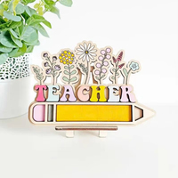 Support à crayons en bois moderne personnalisé imprimé au laser - Cadeau unique pour anniversaire ou enseignant, motif floral, fait main, Delarchi, 5x4 pouces