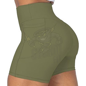 ชุดเลกกิ้งเล่นโยคะของผู้หญิงกางเกงขาสั้นสีพื้นแห้งเร็วออกแบบโลโก้ได้ตามต้องการ - Product Image 2