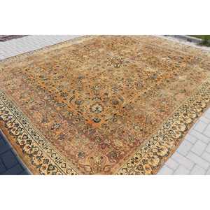 พรมวินเทจตุรกีรักษ์โลก ขนาด 11.1x13.5 ฟุต (339x412 ซม.) สีน้ำตาลลายปะติดต้นไม้และพืช พรมขนสัตว์พร้อมแผ่นรองยางลาเท็กซ์ - Product Image 2