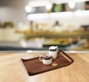 Plateau en bois brun de restaurants d'approvisionnement indiens de conception moderne pour le service de nourriture de fruit de café avec la meilleure qualité au prix en vrac - Product Image 3