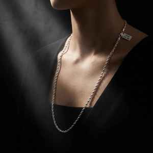 Stainless Steel Gold Plated Twisted <b>Rope</b> <b>Chain</b> Necklace with Zircon and Lobster Clasp - Product Image 1