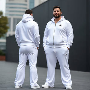 Veste de survêtement OEM pour hommes grande taille avec capuche et pantalon évasé \ Ensemble de survêtements de jogging Ensemble de sweats à capuche zippés et de pantalons baggy - Product Image 4