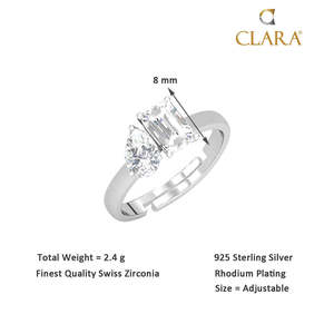 NOVAMART Fine <b>Dainty</b> 925 Sterling Silver Twins Finger <b>Ring</b> Adjustable Band with Cushion Emerald Cut Oval Zircon and Diamond Whol - Product Image 5