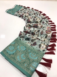 SETA PURA SEDA MX ZARI SAREE CON TEJIDO EN PLATA Y CONCEPTO DIGITAL CON RICO PALLU Y BORLAS ADJUNTAS SAREE - Product Image 2