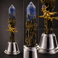 Ornement Cloche Magique en Cristal Naturel avec Motif Sorcière, Dragon et Lune, Décoration Mystique Gothique pour la Maison, Cadeau de Collection