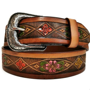 Andmade-Cinturón de herramientas de cuero occidental para hombre, cinturón con hebilla floral extraíble en relieve de tyle, disponible en todas las tallas - Product Image 1