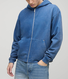 Sudadera con Capucha Personalizada OEM, Parche Bordado, Estilo Jogger Lavado, Color Sólido, Puños Acanalados, Cobertura Completa, Sudadera con Cremallera para Hombre - Product Image 5