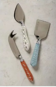 Minimalist Unique Style Silver Glossy Finished Steel Metal Salad <b>Server</b> with Gold Handle Wedding Mirrored Flatware Set - Product Image 2