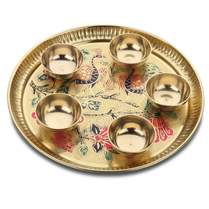 ที่ทันสมัยตามความต้องการของอินเดียของขวัญครั้งคราว Puja Thali ทองเหลือง Pooja Thali ชุดแบบดั้งเดิมทําด้วยมือ Thali ชุดสําหรับ Pooja Arti - Product Image 1