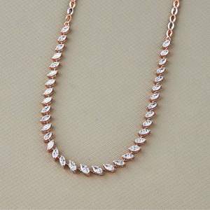 14k White <b>Gold</b> Tennis Necklace with 8.61Ct Lab Grown Marquise Cut Diamond Statement Bridal Gift Brides Diamond Necklaces - Product Image 5