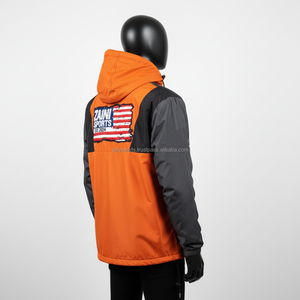 Chaqueta cortavientos de poliéster de nailon de primera calidad, chaqueta cortavientos con estampado de logotipo personalizado impermeable con bloque de Color gris naranja para hombre - Product Image 5