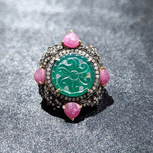 Reyes แหวนพลอยมรกตและทับทิมธรรมชาติดีไซน์ที่ไม่ซ้ำกัน14K ประดับเพชร925ทองเพชรวิกตอเรียสำหรับผู้หญิง - Product Image 4