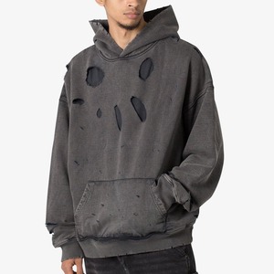 Sudadera con Capucha Desgastada para Hombre 2025, Chaqueta Unisex con Lavado Ácido Personalizado, con Agujeros y Recortes, Logotipo Personalizado, Sudadera con Capucha Vintage - Product Image 4