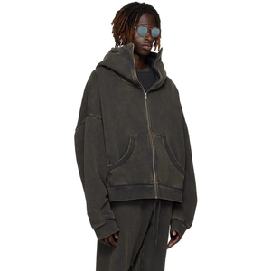 Custom Pullover Heavyweight Acid Wash Distressed Hoodies Custom 100% Cotton Vintage Custom Logo Zip up Hoodie - Product Image 3