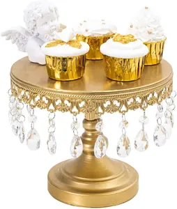 黄金水晶滴可定制高品质手工制作金属板蛋糕架周年纪念金属艺术蛋糕架