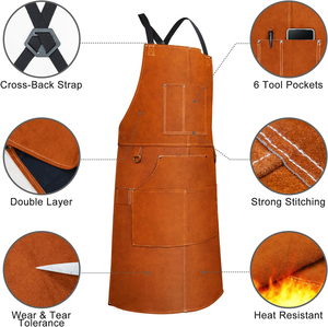 Delantales de soldadura de cuero de vaca Real 100%, ropa de trabajo transpirable y que absorbe la humedad, delantales de trabajo suaves cómodos y antideslizantes - Product Image 6