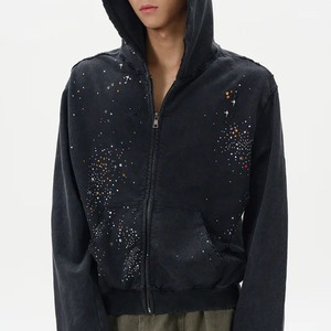 Men Oversized Hooded Sweatshirt <b>Rhinestone</b> Dot Print Casual Autumn Zip Up Fleece <b>Jacket</b> <b>Rhinestone</b> zipper Hoodie - Product Image 1