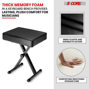 5 Core Keyboard Bench 3 Inch Padded Piano <b>Stool</b> Adjustable 20.5 Guitar Seat Heavy Duty <b>Portable</b> - Product Image 4