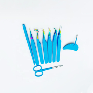 9 pinzas de extensión de pestañas de acero inoxidable Natural de marca personalizada de alta calidad con puntas azul cielo y volumen puntiagudo de espejo - Product Image 5