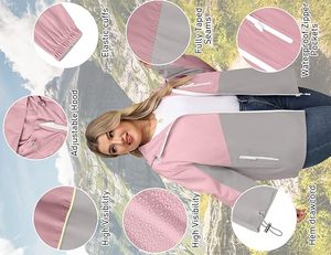 Chaqueta Softshell para Mujer con Bloques de Color, Capucha, Bolsillos con Cremallera, Resistente al Agua, Ajuste Holgado, para Todas las Estaciones, Ropa de Exterior - Product Image 3