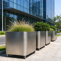 Jardinière carrée en acier inoxydable pour extérieur, moderne, avec roulettes, pour fleurs et plantes vertes