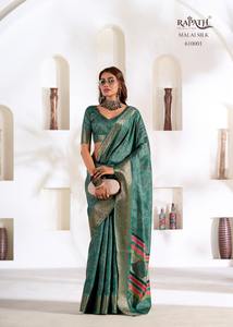 Saree ethnique indien à la mode en soie pour femmes pour les occasions de mariage de l'Inde - Product Image 6